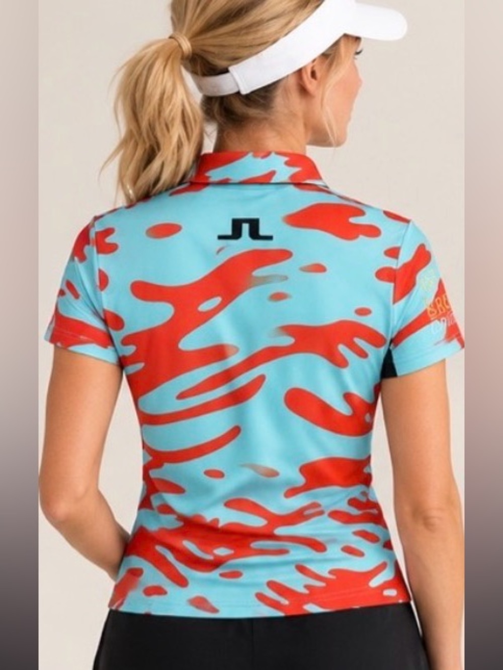 NEW! J.LINDEBERG Cara Golf Polo Black Aqua Red NWT Size Medium - Picture 2 of 9